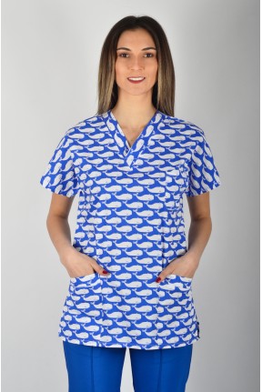 Desenli Tek Üst Beyaz Balina