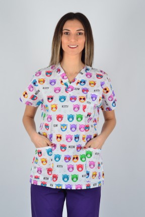 Desenli Tek Üst Renkli Kediler