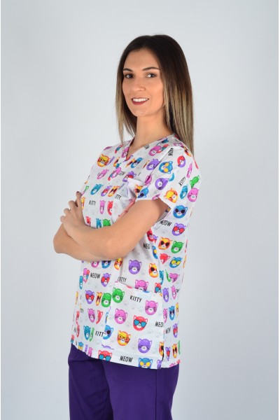 Desenli Tek Üst Renkli Kediler