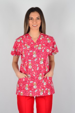 Desenli Tek Üst Kırmızı Ayıcık