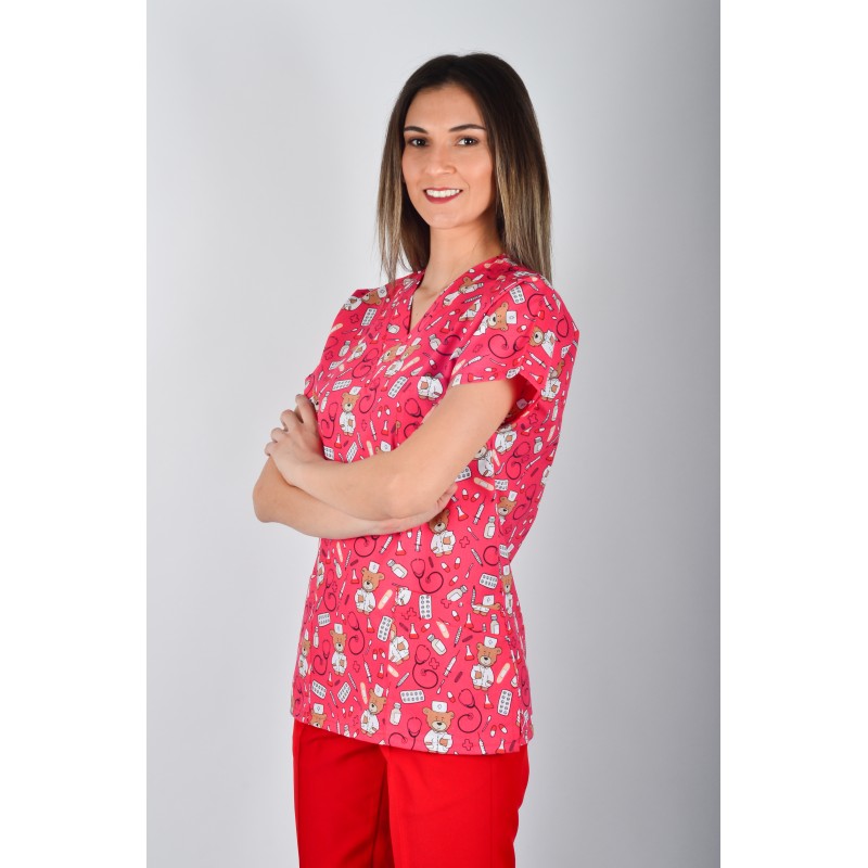 Desenli Tek Üst Kırmızı Ayıcık