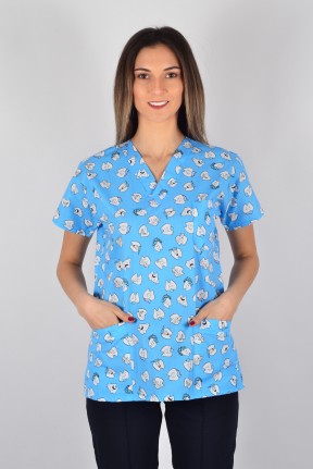 Desenli Tek Üst Mavi Diş