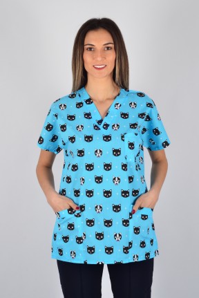 Desenli Tek Üst Turkuaz Kedi