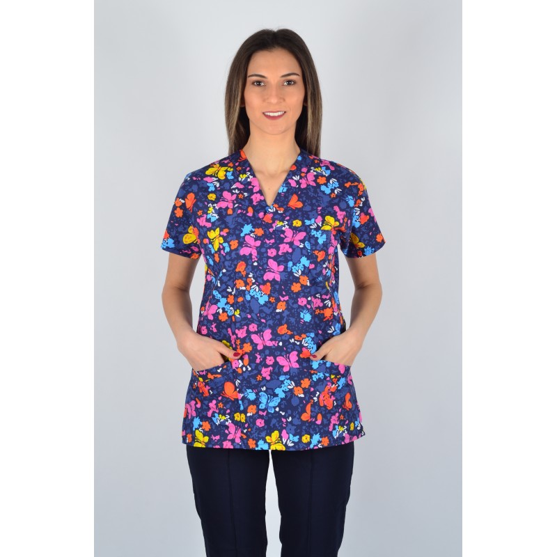 Desenli Tek Üst Renkli Kelebekler