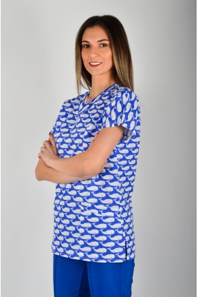 Desenli Tek Üst Beyaz Balina