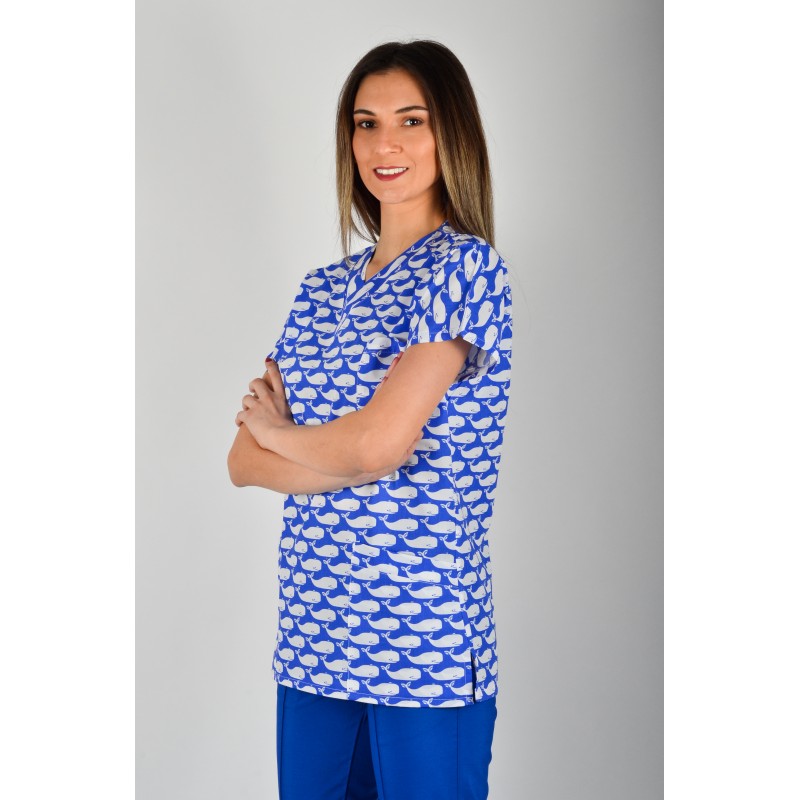 Desenli Tek Üst Beyaz Balina