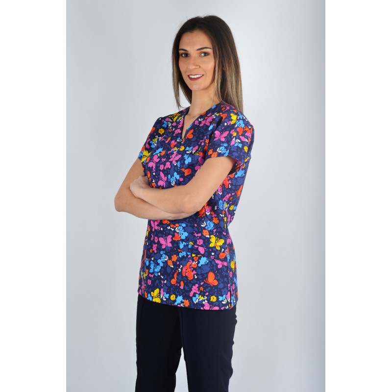 Desenli Tek Üst Renkli Kelebekler