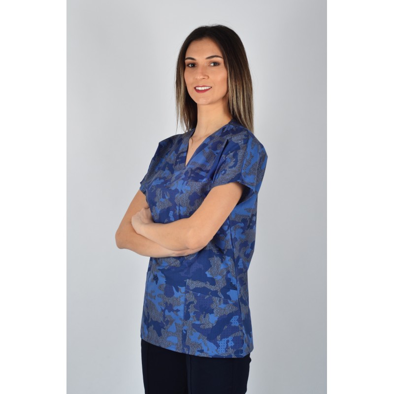 Desenli Tek Üst Petrol kamuflaj