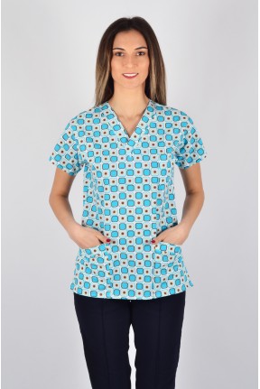 Desenli Tek Üst Turkuaz Kareler