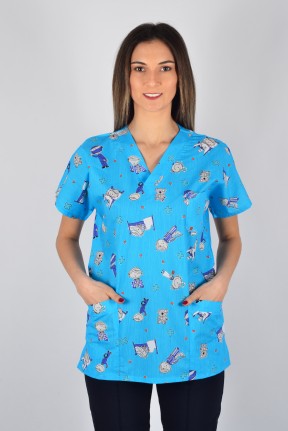 Desenli Tek Üst Mavi Çizgi