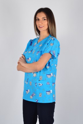 Desenli Tek Üst Mavi Çizgi