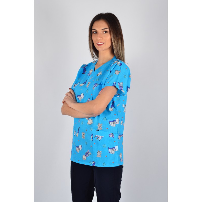 Desenli Tek Üst Mavi Çizgi