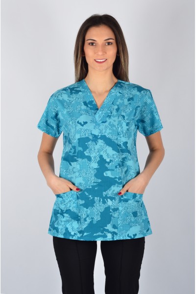 Desenli Tek Üst Petrol Yeşili Yazılar