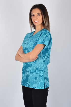 Desenli Tek Üst Petrol Yeşili Yazılar