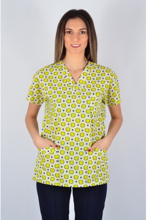 Desenli Tek Üst Sarı Kareler