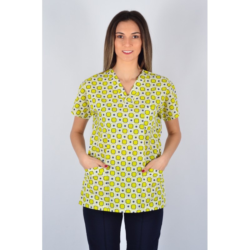 Desenli Tek Üst Sarı Kareler