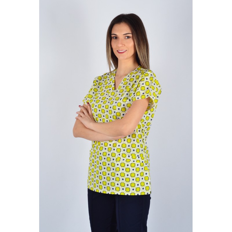 Desenli Tek Üst Sarı Kareler