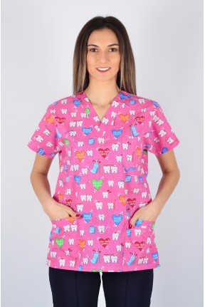 Desenli Tek Üst Pembe Dişler