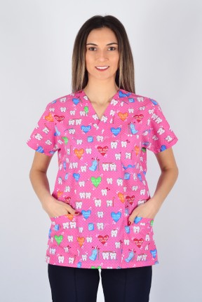 Desenli Tek Üst Pembe Dişler