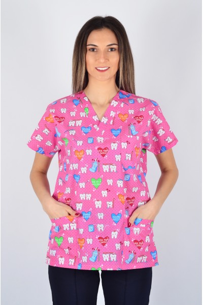 Desenli Tek Üst Pembe Dişler