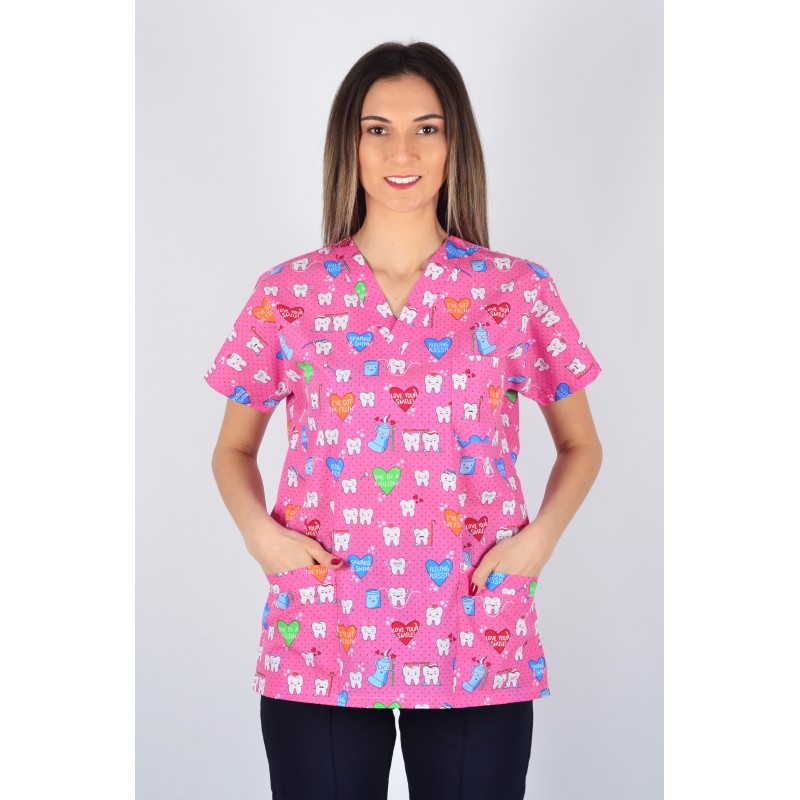 Desenli Tek Üst Pembe Dişler