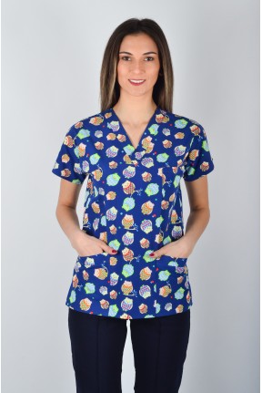 Desenli Tek Üst Mavi Baykuş