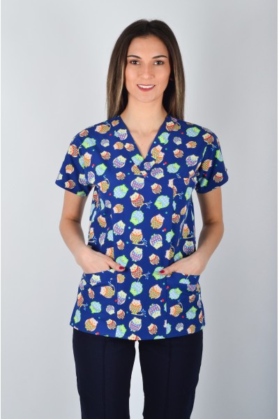 Desenli Tek Üst Mavi Baykuş