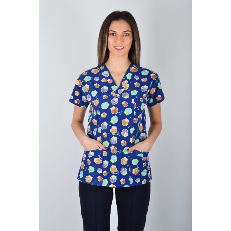 Desenli Tek Üst Mavi Baykuş