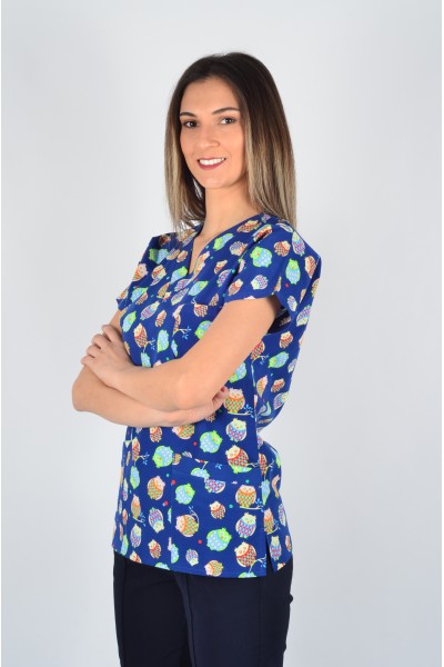 Desenli Tek Üst Mavi Baykuş